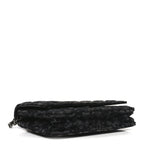 Printed Denim Quilted Flower Wallet On Chain WOC Black