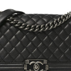 Lambskin Quilted Medium Boy Flap Dark Grey