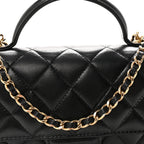 Lambskin Quilted Preppy Satchel Wallet On Chain WOC Black