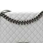 Metallic Calfskin Quilted New Medium Plexiglass Boy Flap Silver