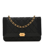Lambskin Quilted Boy Wallet On Chain WOC Black