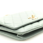 Lambskin Quilted Trendy CC Wallet On Chain WOC Grey