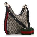 GG Supreme Monogram Textured Calfskin Web Small Attache Shoulder Bag Beige Blue
