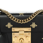 Grained Calfskin Bee Star Small Padlock Shoulder Bag Black