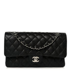 Caviar Quilted Medium Double Flap Black