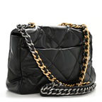 Shiny Goatskin Quilted Large Chanel 19 Flap Black