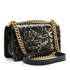 Calfskin Crocodile Embossed Graffiti Cocodile Medium Boy Flap Black