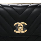 Lambskin Chevron Quilted Small Trendy CC Flap Dual Handle Bag Black