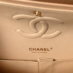 Caviar Quilted Medium Double Flap Beige