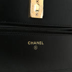 Shiny Lambskin Quilted CC Pearl Wallet on Chain WOC Black