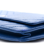 Caviar Chevron Quilted Wallet On Chain WOC Blue