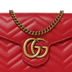 Calfskin Matelasse GG Marmont Chain Wallet Hibiscus Red