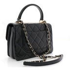 Lambskin Quilted Small Trendy CC Dual Handle Flap Bag Black