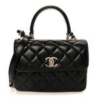Lambskin Quilted Small Trendy CC Dual Handle Flap Bag Black