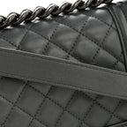 Metallic Calfskin Quilted Small Boy Flap Dark Silver