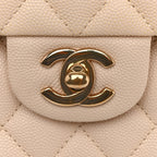 Caviar Quilted Medium Double Flap Light Beige
