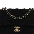 Tweed Quilted Mini Rectangular Flap Black