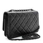 Lambskin Quilted Trendy CC Wallet On Chain WOC So Black