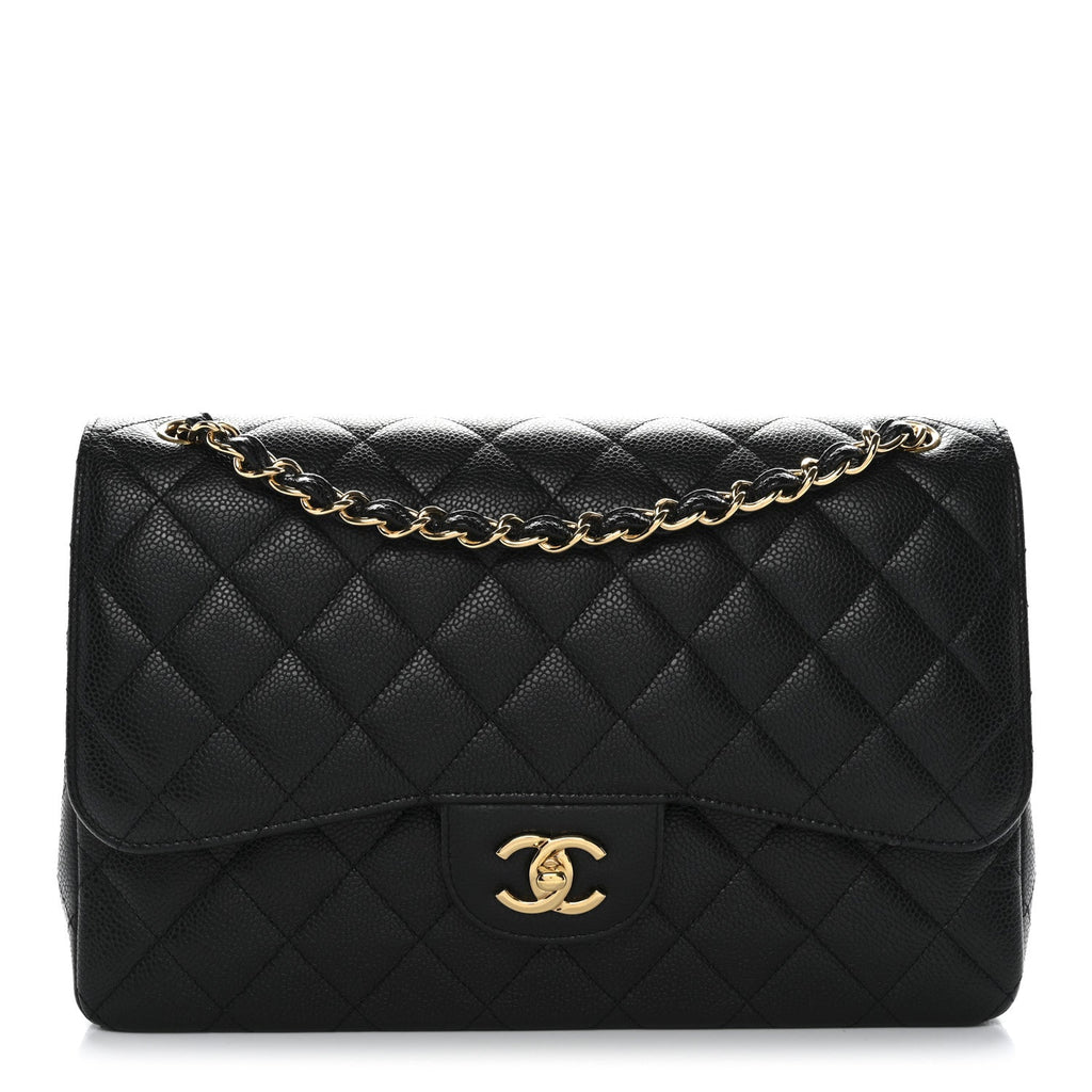Caviar Quilted Jumbo Double Flap Black