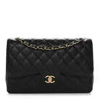 Caviar Quilted Jumbo Double Flap Black