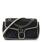 Vintage Effect Calfskin Matelasse Diagonal Small Torchon GG Marmont Shoulder Bag Blue Agata Mystic White