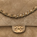 Suede Calfskin Small Souplissimo Maxi Flap Dark Beige