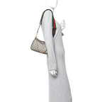 GG Supreme Monogram Textured Dollar Calfskin Web Small Ophidia GG Handbag Beige Ebony New Acero