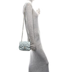 Lambskin Quilted Printed CC Mini Square Flap Light Blue