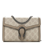 GG Supreme Monogram Textured Dollar Calfskin Mini Dionysus Chain Wallet Beige Mystic White Oatmeal