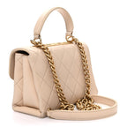 Lambskin Quilted Small Trendy Spirit Top Handle Bag Beige