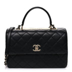 Lambskin Quilted Medium Trendy CC Flap Dual Handle Bag Black