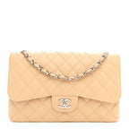 Caviar Quilted Jumbo Double Flap Beige Clair