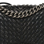 Lambskin Braided Woven Medium Boy Flap Black