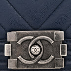 Caviar Chevron Quilted Medium Boy Flap Navy