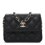 Caviar Quilted Mini Ribbon Wallet On Chain WOC Black