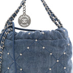 Washed Denim Quilted Studded Mini Chanel 22 Blue
