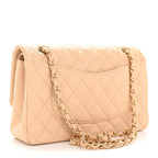 Lambskin Quilted Medium Double Flap Beige