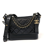 Patent Goatskin Quilted Small Gabrielle Hobo Black