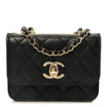 Lambskin Quilted Trendy CC Card Holder On Chain Black