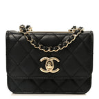 Lambskin Quilted Trendy CC Card Holder On Chain Black