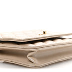 Pearly Lambskin Quilted Charms Wallet On Chain WOC Beige
