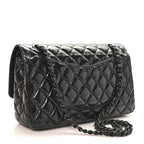 Shiny Crumpled Calfskin Quilted Medium Double Flap So Black