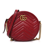 Glazed Calfskin Matelasse Heart Mini GG Marmont Round Shoulder Bag Romantic Cerise