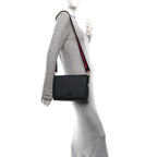 GG Supreme Monogram Appia Calfskin Web Crossbody Bag Black Grey