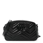 Calfskin Matelasse Monochrome Small GG Marmont Chain Shoulder Bag Black