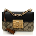 GG Supreme Monogram Calfskin Small Padlock Shoulder Bag Beige Black Cuir