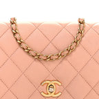 Lambskin Quilted CC Pearl Crush Wallet on Chain WOC Light Orange