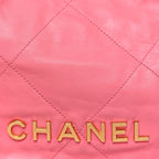 Shiny Calfskin Quilted Chanel 22 Drawstring Bag Coral Pink