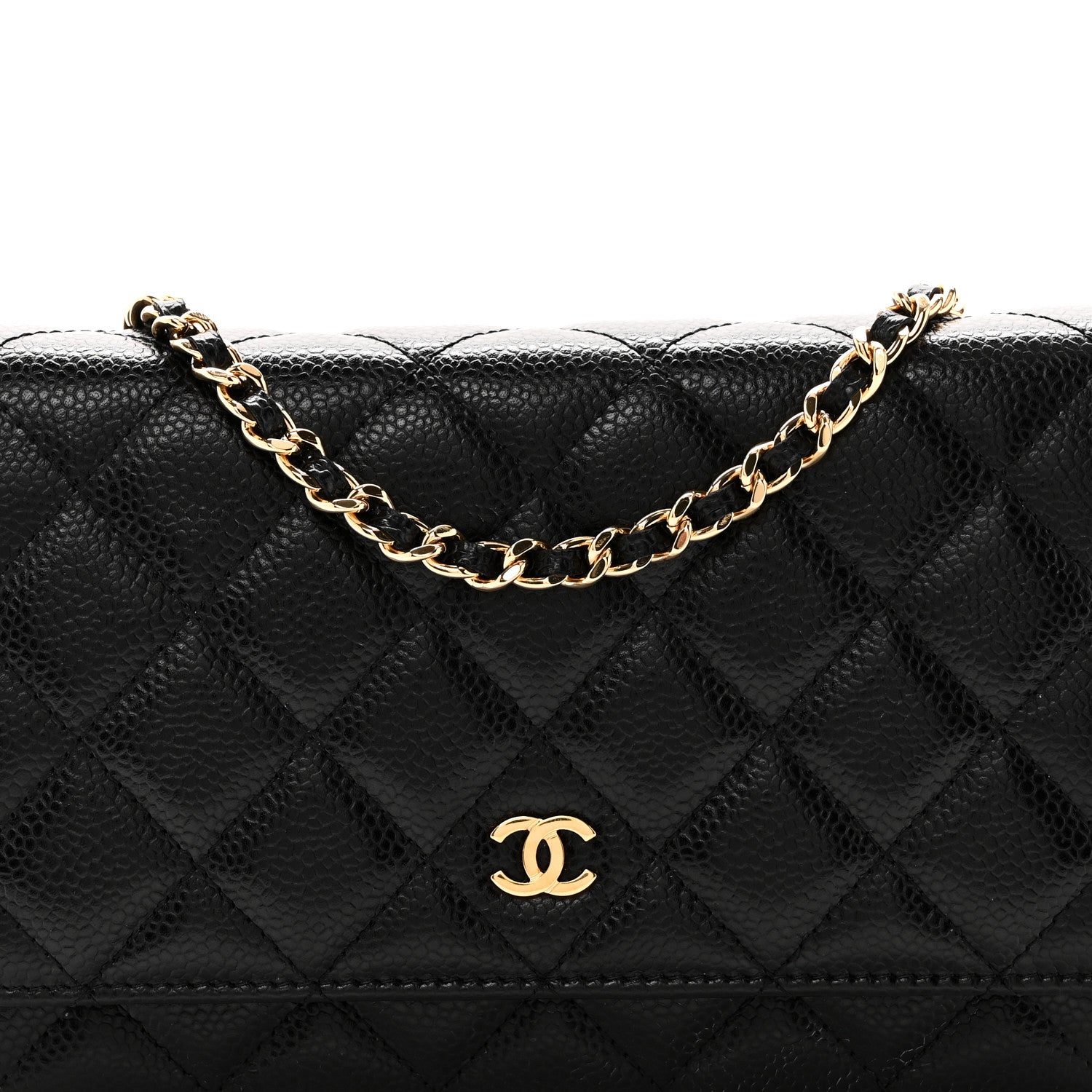 Caviar Quilted Wallet on Chain WOC Black