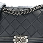Calfskin Embossed Medium Paris Salzburg Boy Flap Navy
